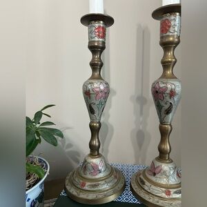 SOLD LOCALLY Brass Handpainted Candlesticks